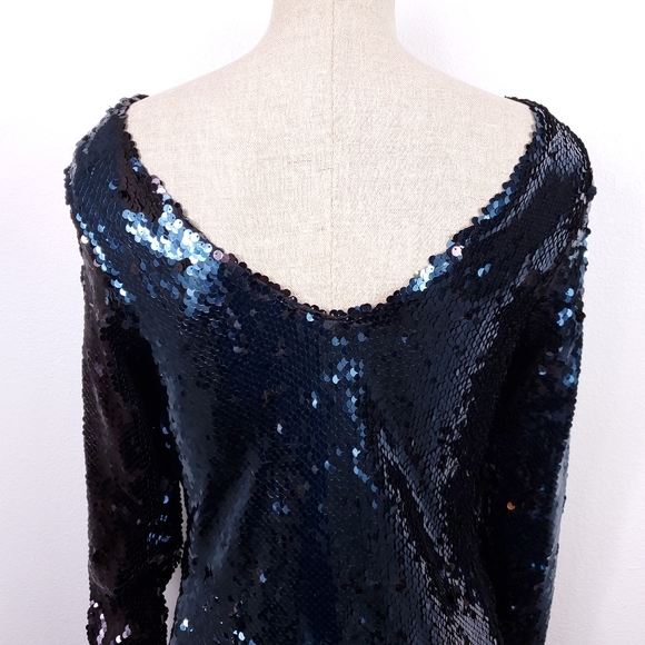 Zara Blue/Black Sequin Midi Dress - Picture 4 of 11